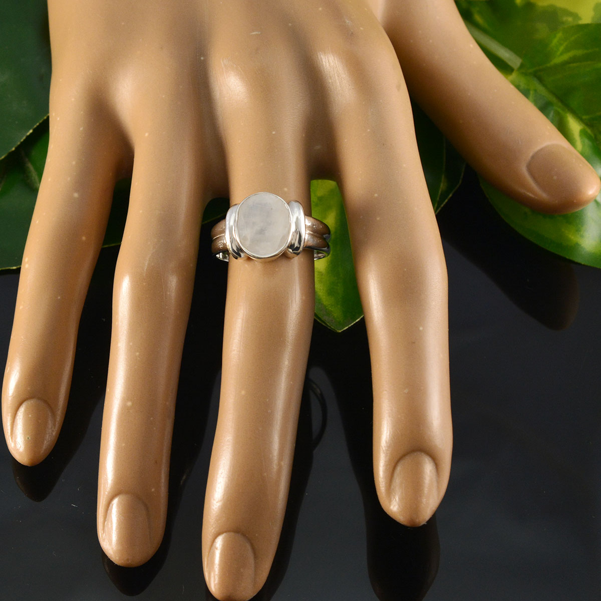 Rainbow Moonstone Solitaire French 925 Sterling Silver White Gemstones Tiny Artisan Ring Jewellery