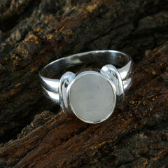 Rainbow Moonstone Solitaire French 925 Sterling Silver White Gemstones Tiny Artisan Ring Jewellery