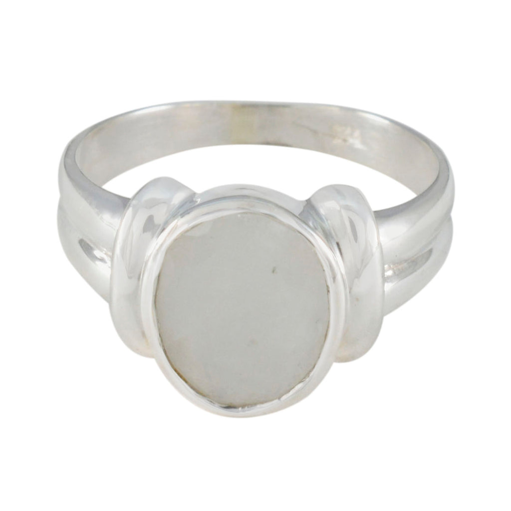 Rainbow Moonstone Solitaire French 925 Sterling Silver White Gemstones Tiny Artisan Ring Jewellery