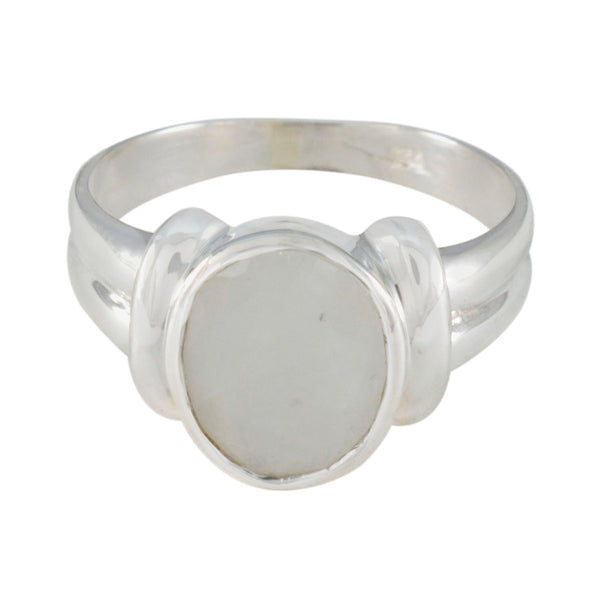 Rainbow Moonstone Solitaire French 925 Sterling Silver White Gemstones Tiny Artisan Ring Jewellery