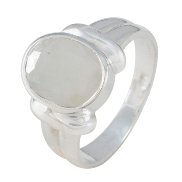 Rainbow Moonstone Solitaire French 925 Sterling Silver White Gemstones Tiny Artisan Ring Jewellery