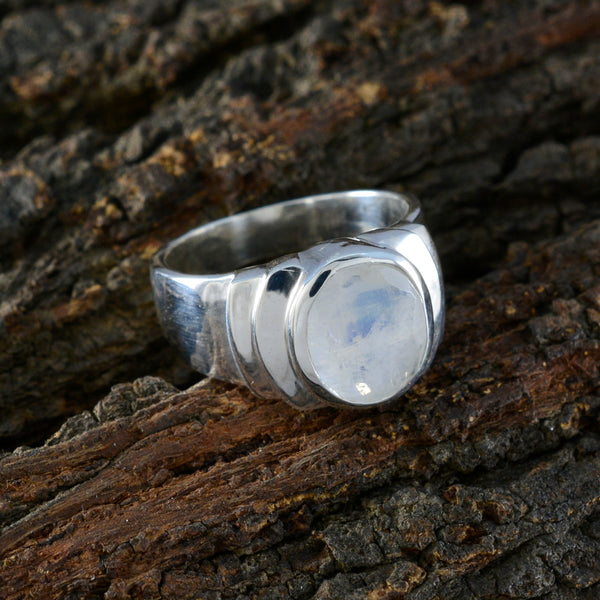 Rainbow Moonstone Solitaire Egyptian 92.5 Silver White Gemstone Eye catching valentine Ring Jewellery