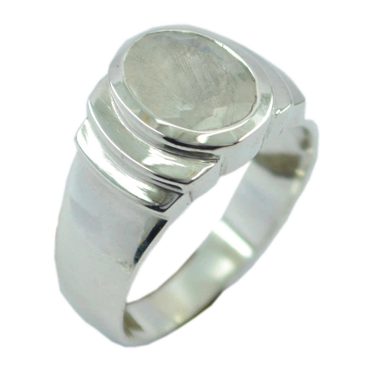 Rainbow Moonstone Solitaire Egyptian 92.5 Silver White Gemstone Eye catching valentine Ring Jewellery