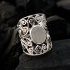 Rainbow Moonstone Solitaire Mexican 92.5 Silver White Gemstone Eye catching Filigree Ring Jewellery