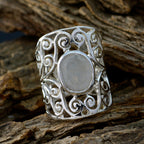 Rainbow Moonstone Solitaire Mexican 92.5 Silver White Gemstone Eye catching Filigree Ring Jewellery