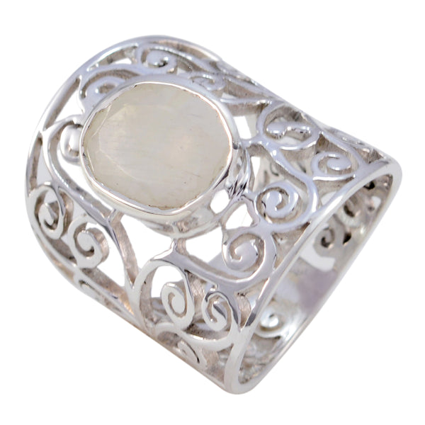 Rainbow Moonstone Solitaire Mexican 92.5 Silver White Gemstone Eye catching Filigree Ring Jewellery