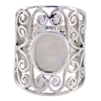 Rainbow Moonstone Solitaire Mexican 92.5 Silver White Gemstone Eye catching Filigree Ring Jewellery