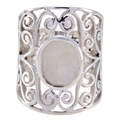 Rainbow Moonstone Solitaire Mexican 92.5 Silver White Gemstone Eye catching Filigree Ring Jewellery