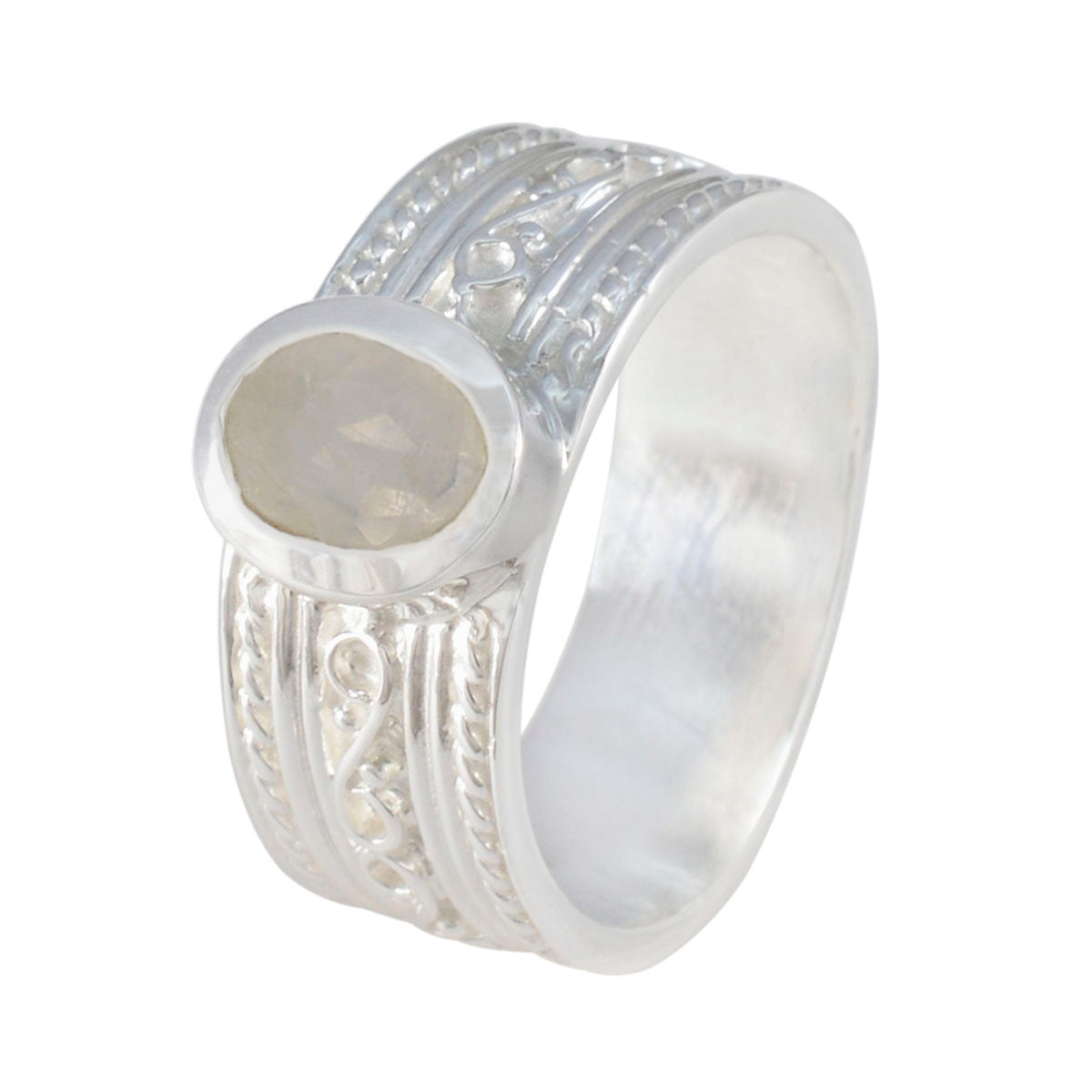 Solitario de piedra lunar arcoíris marroquí en plata 925 con gemas blancas, joyería con banda giratoria llamativa Imagen secundaria del producto