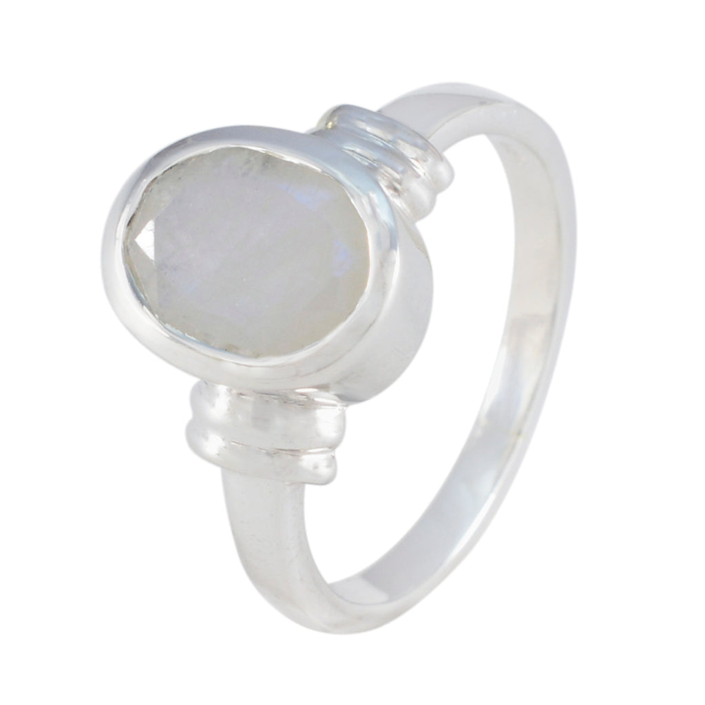 Rainbow Moonstone Solitaire Moroccan 925 Sterling Silver White Gems Mid weight Glamorous Ring Jewellery