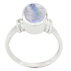 Rainbow Moonstone Solitaire Moroccan 925 Sterling Silver White Gems Mid weight Glamorous Ring Jewellery