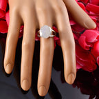 Rainbow Moonstone Solitaire French 92.5 Silver White Gemstone Mid weight Graceful Ring Jewelry