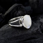 Rainbow Moonstone Solitaire French 92.5 Silver White Gemstone Mid weight Graceful Ring Jewelry