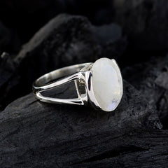 Rainbow Moonstone Solitaire French 92.5 Silver White Gemstone Mid weight Graceful Ring Jewelry