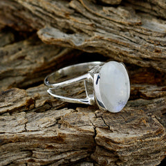 Rainbow Moonstone Solitaire French 92.5 Silver White Gemstone Mid weight Graceful Ring Jewelry