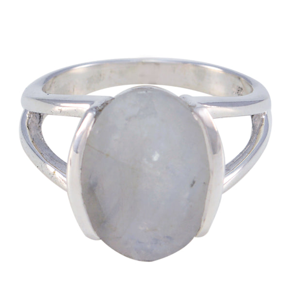 Rainbow Moonstone Solitaire French 92.5 Silver White Gemstone Mid weight Graceful Ring Jewelry