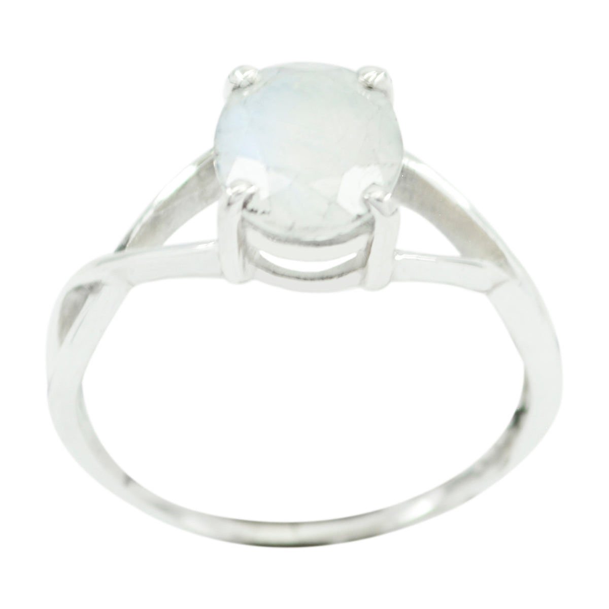 Rainbow Moonstone Solitaire Turkish Sterling Silver White Gemstone Delicate Feminine Ring Jewelry