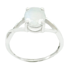 Rainbow Moonstone Solitaire Turkish Sterling Silver White Gemstone Delicate Feminine Ring Jewelry