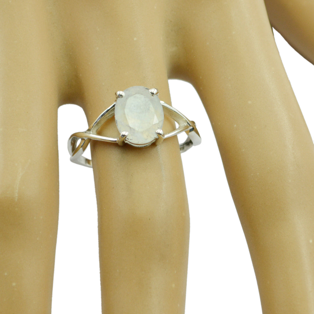 Rainbow Moonstone Solitaire Turkish Sterling Silver White Gemstone Delicate Feminine Ring Jewelry