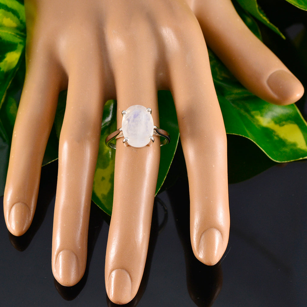 Rainbow Moonstone Solitaire Russian Sterling Silver White Gemstones Featherlight Ethnic Ring Jewelry