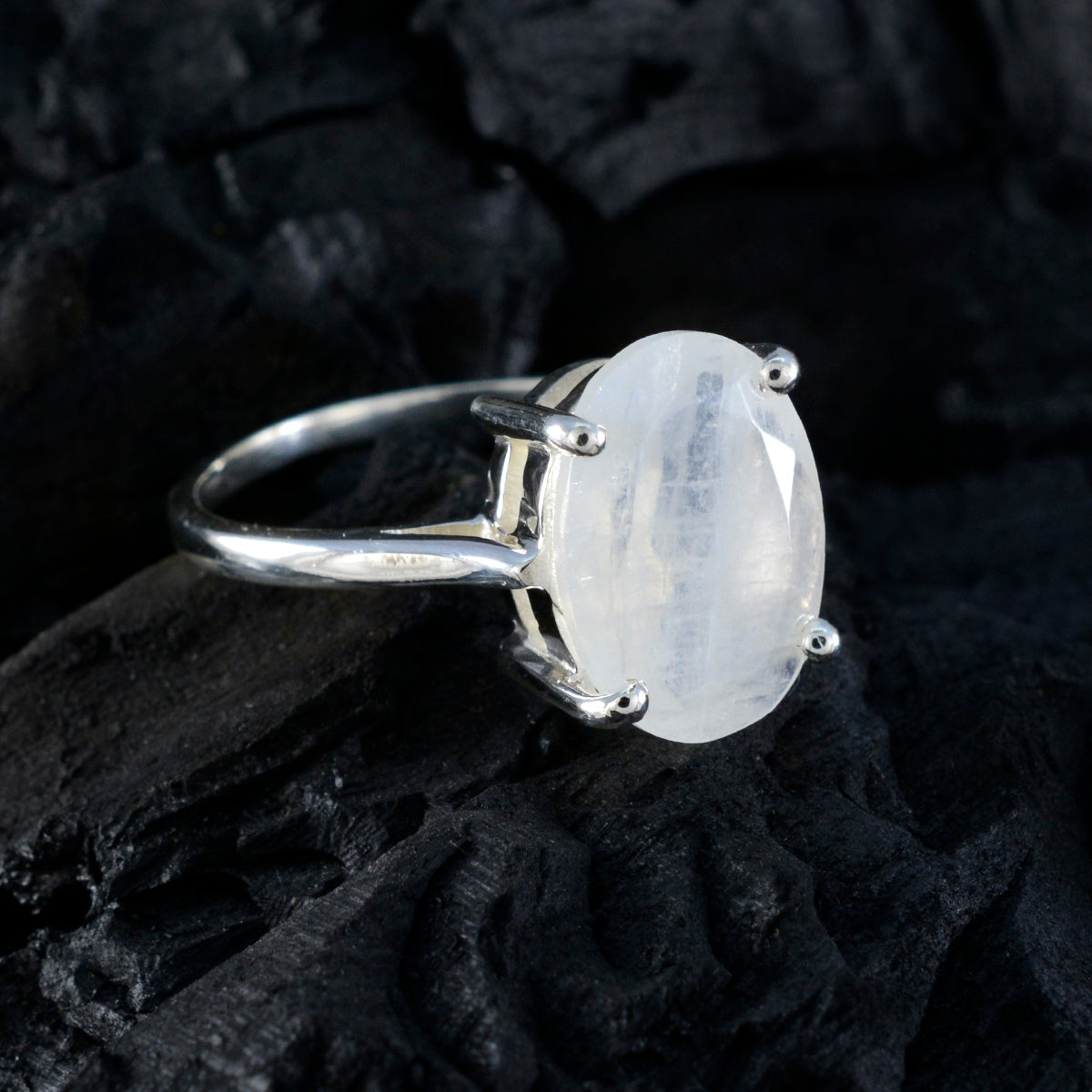 Rainbow Moonstone Solitaire Russian Sterling Silver White Gemstones Featherlight Ethnic Ring Jewelry