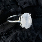 Rainbow Moonstone Solitaire Russian Sterling Silver White Gemstones Featherlight Ethnic Ring Jewelry