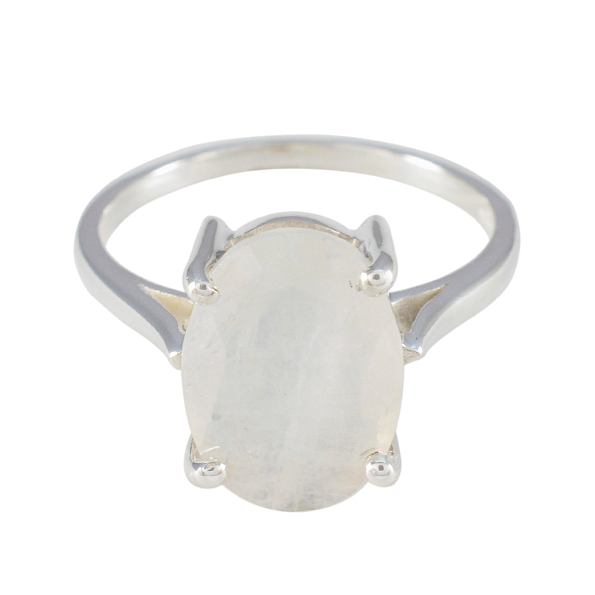 Rainbow Moonstone Solitaire Russian Sterling Silver White Gemstones Featherlight Ethnic Ring Jewelry