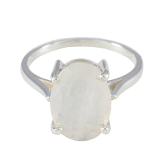 Rainbow Moonstone Solitaire Russian Sterling Silver White Gemstones Featherlight Ethnic Ring Jewelry