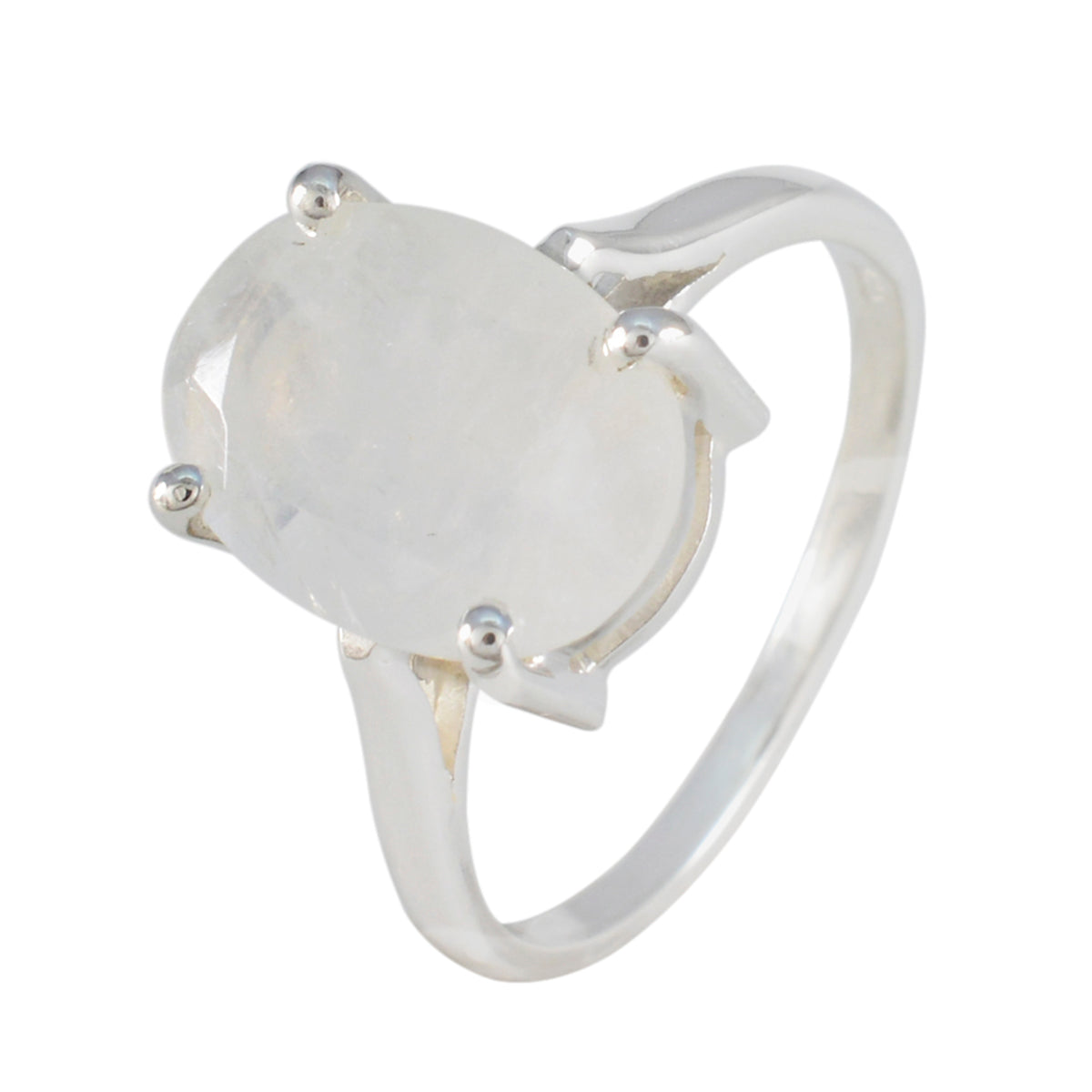 Rainbow Moonstone Solitaire Russian Sterling Silver White Gemstones Featherlight Ethnic Ring Jewelry