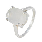 Rainbow Moonstone Solitaire Russian Sterling Silver White Gemstones Featherlight Ethnic Ring Jewelry