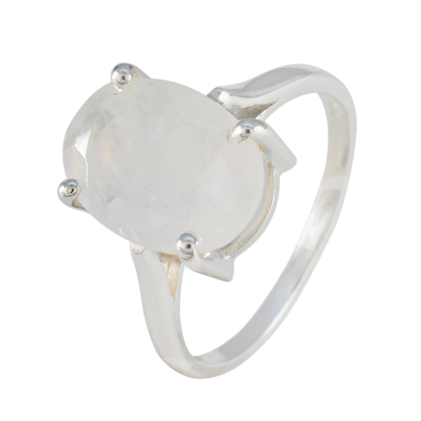 Rainbow Moonstone Solitaire Russian Sterling Silver White Gemstones Featherlight Ethnic Ring Jewelry
