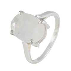 Rainbow Moonstone Solitaire Russian Sterling Silver White Gemstones Featherlight Ethnic Ring Jewelry