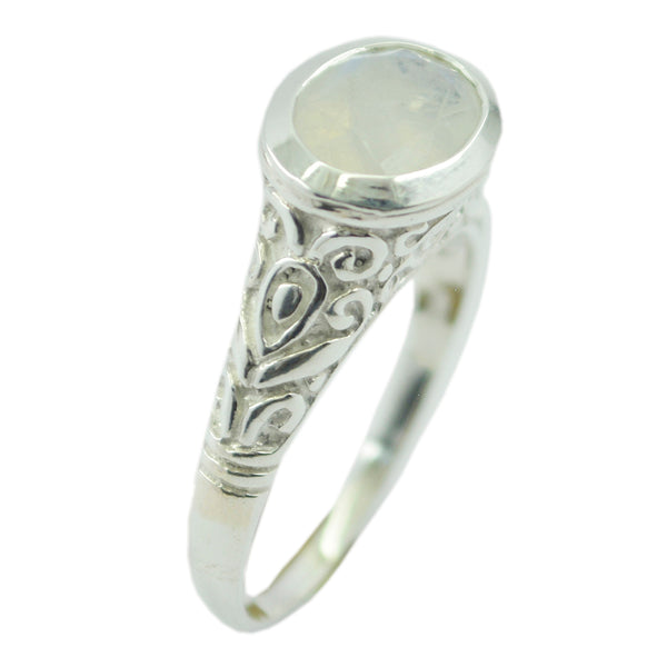 Rainbow Moonstone Solitaire Indian 92.5 Silver White Gems Minimal Art Deco Ring Jewellery