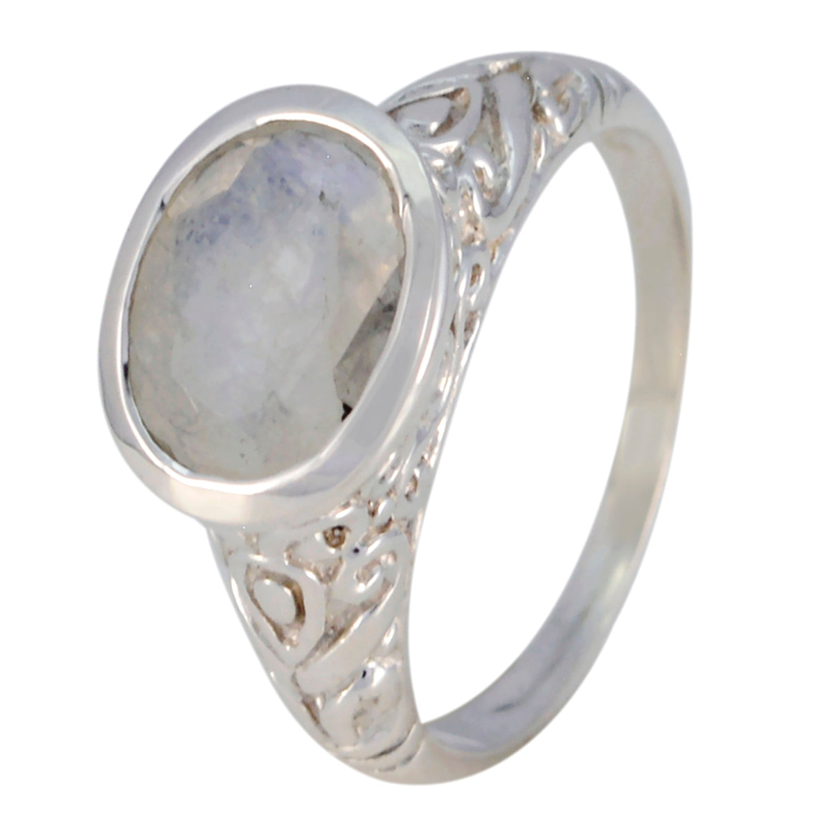 Rainbow Moonstone Solitaire Indian 92.5 Silver White Gems Minimal Art Deco Ring Jewellery