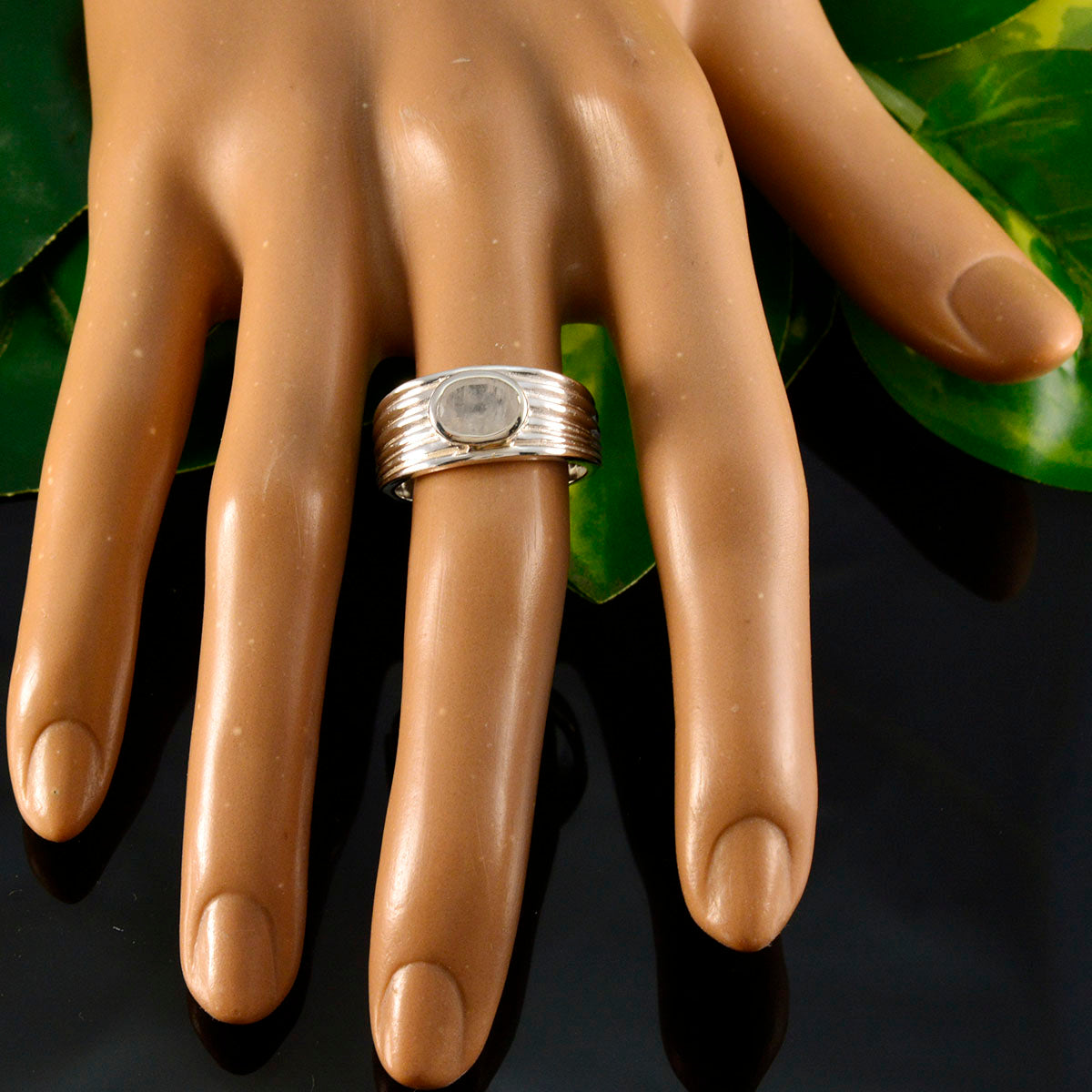 Rainbow Moonstone Solitaire African 925 Sterling Silver White Gemstone Eye catching Engagement Ring Jewelry