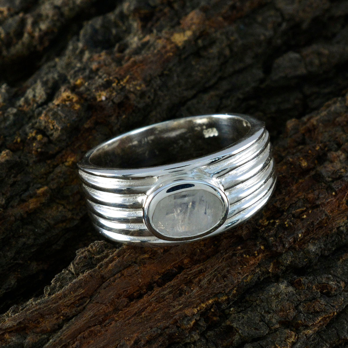 Rainbow Moonstone Solitaire African 925 Sterling Silver White Gemstone Eye catching Engagement Ring Jewelry