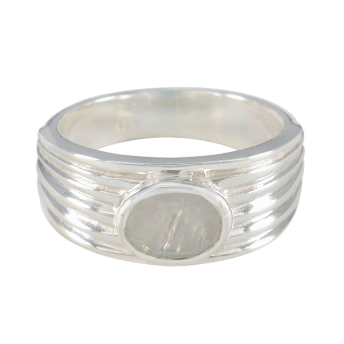 Rainbow Moonstone Solitaire African 925 Sterling Silver White Gemstone Eye catching Engagement Ring Jewelry Immagine principale del prodotto