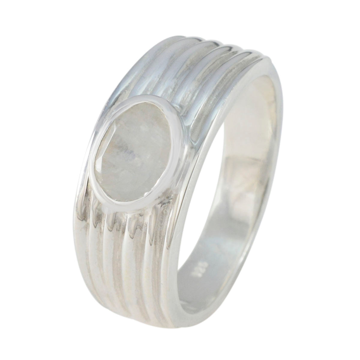 Rainbow Moonstone Solitaire African 925 Sterling Silver White Gemstone Eye catching Engagement Ring Jewelry