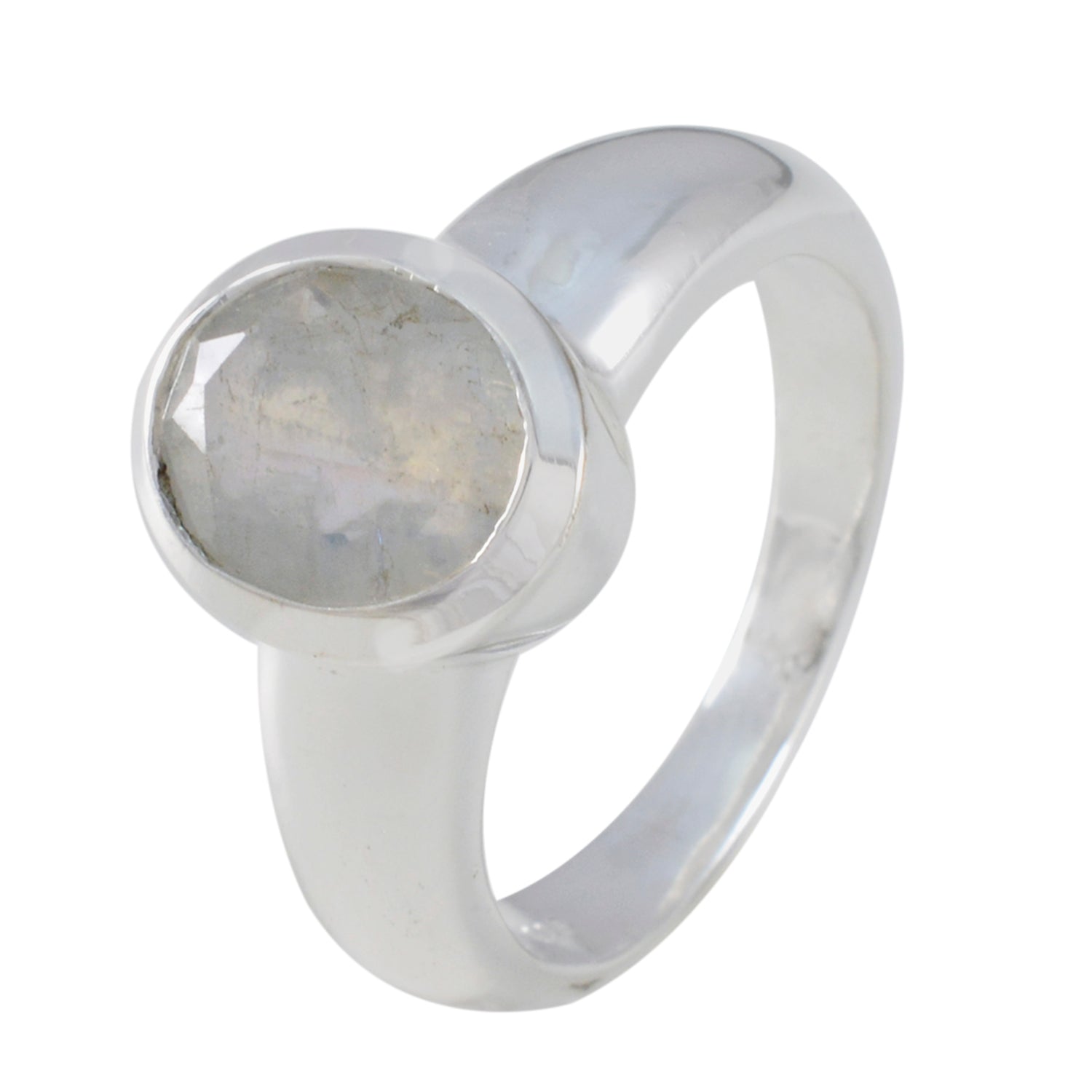 Rainbow Moonstone Solitaire African Silver White Gems Mid weight Romantic Ring Jewellery