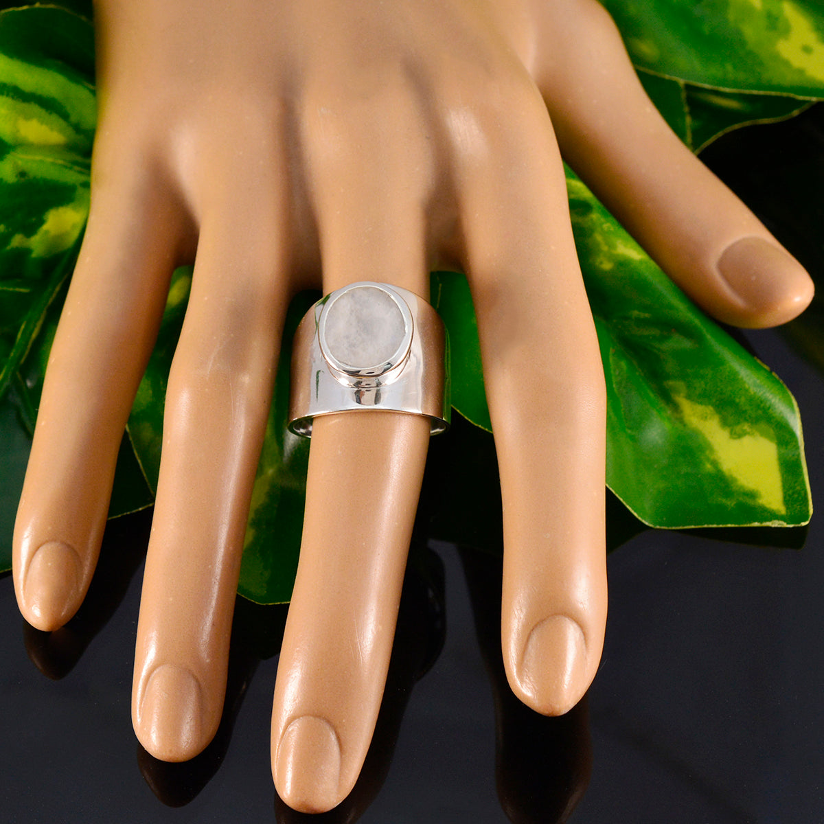 Rainbow Moonstone Solitaire Egyptian Silver White Gemstones Versatile Armor Ring Jewellery