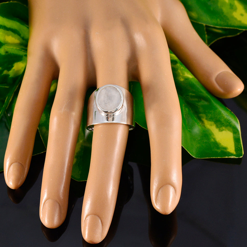 Rainbow Moonstone Solitaire Egyptian Silver White Gemstones Versatile Armor Ring Jewellery
