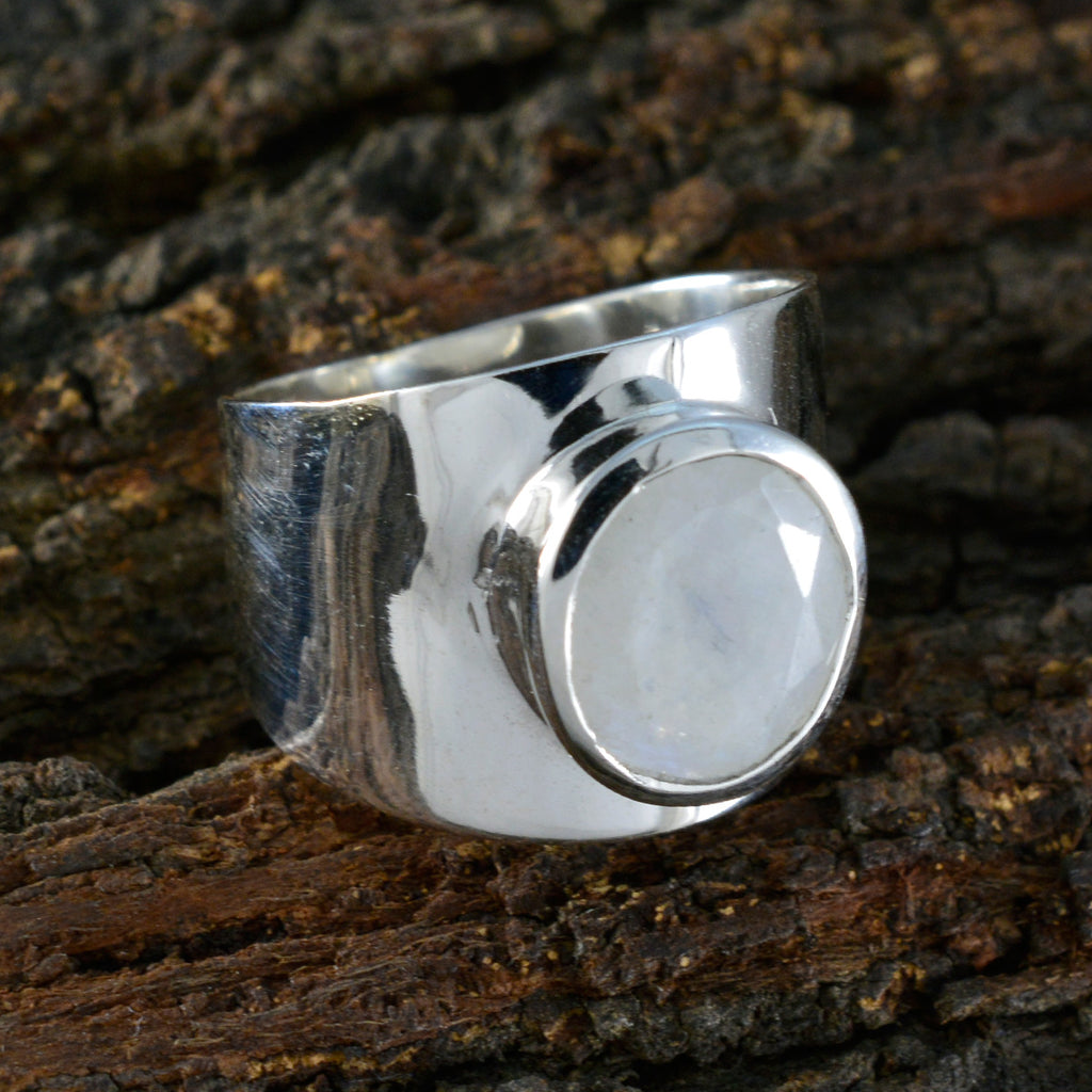 Rainbow Moonstone Solitaire Egyptian Silver White Gemstones Versatile Armor Ring Jewellery