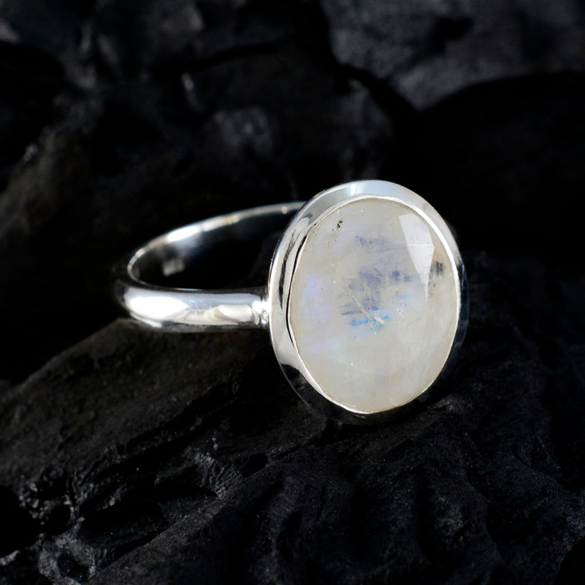 Rainbow Moonstone Solitaire African 92.5 Silver White Gemstone Minimal Traditional Ring Jewellery
