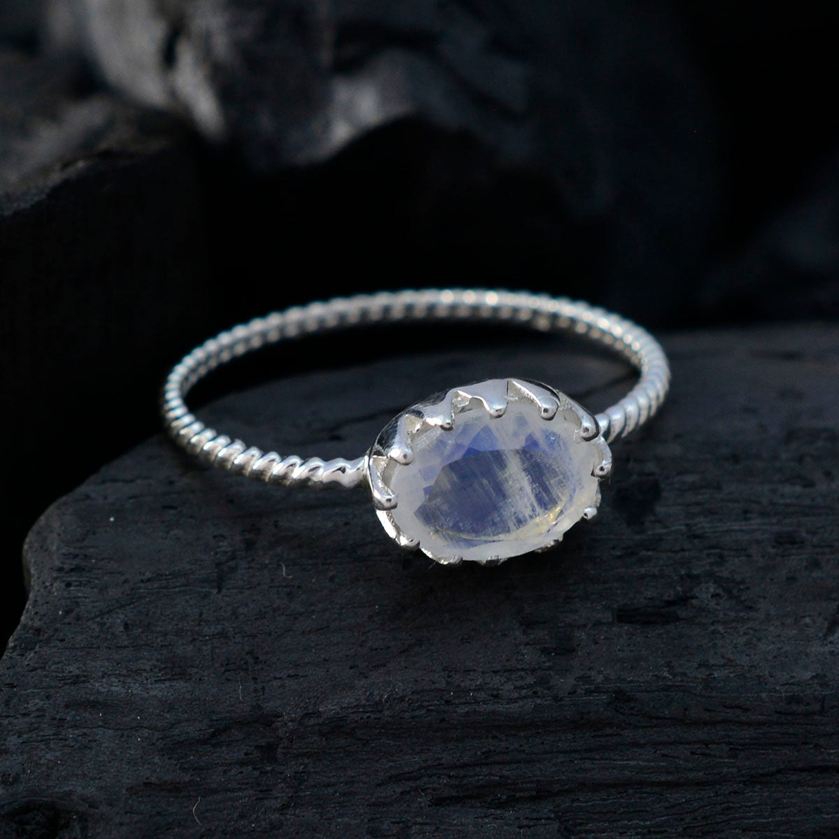 Rainbow Moonstone Solitaire Turkish 925 Silver White Gemstones Elegant  Twist Ring Jewellery