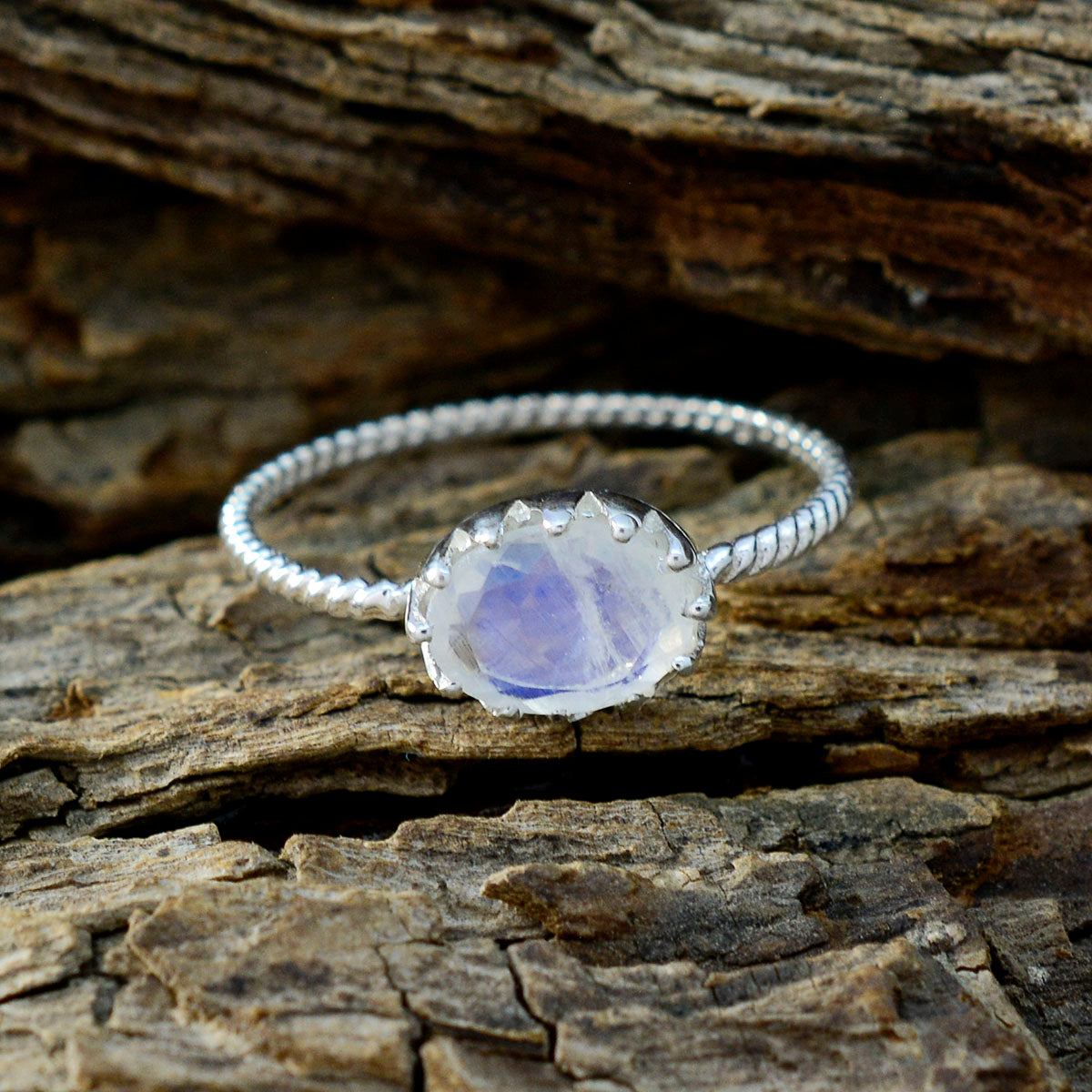 Rainbow Moonstone Solitaire Turkish 925 Silver White Gemstones Elegant  Twist Ring Jewellery