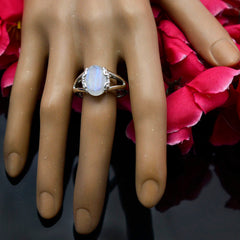 Rainbow Moonstone Solitaire French 92.5 Silver White Gemstones Mid weight Graceful Ring Jewellery
