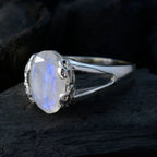 Rainbow Moonstone Solitaire French 92.5 Silver White Gemstones Mid weight Graceful Ring Jewellery