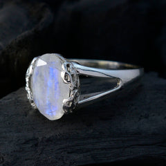 Rainbow Moonstone Solitaire French 92.5 Silver White Gemstones Mid weight Graceful Ring Jewellery