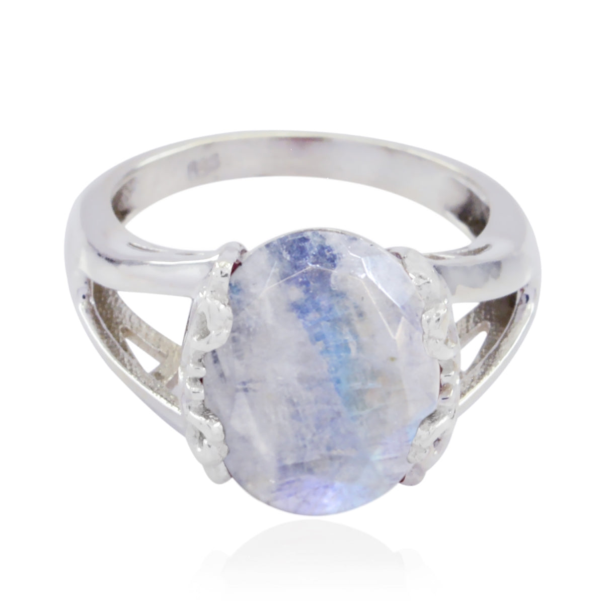 Rainbow Moonstone Solitaire French 92.5 Silver White Gemstones Mid weight Graceful Ring Jewellery メイン画像