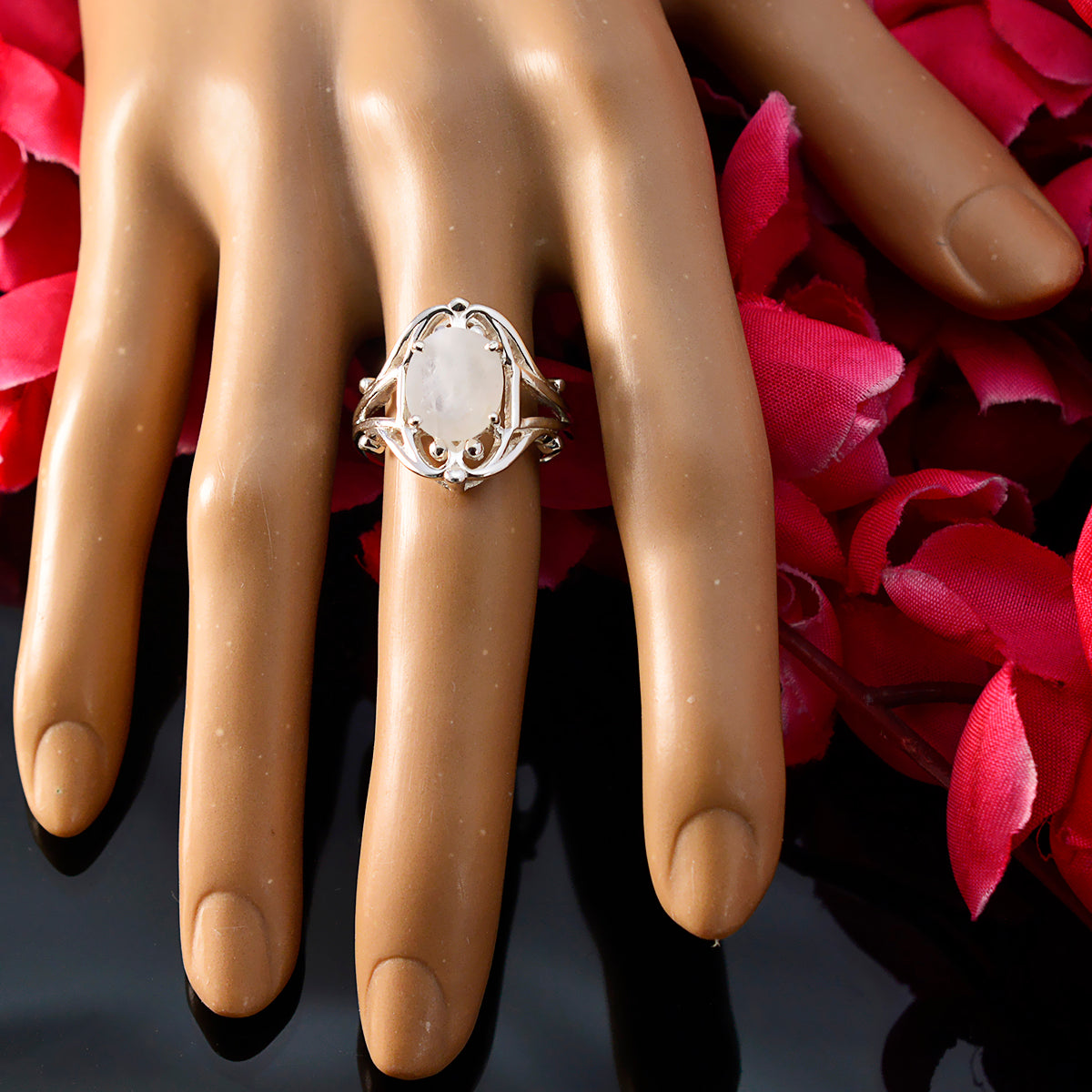 Rainbow Moonstone Solitaire Moroccan Silver White Gemstones Tiny Modern Ring Jewellery